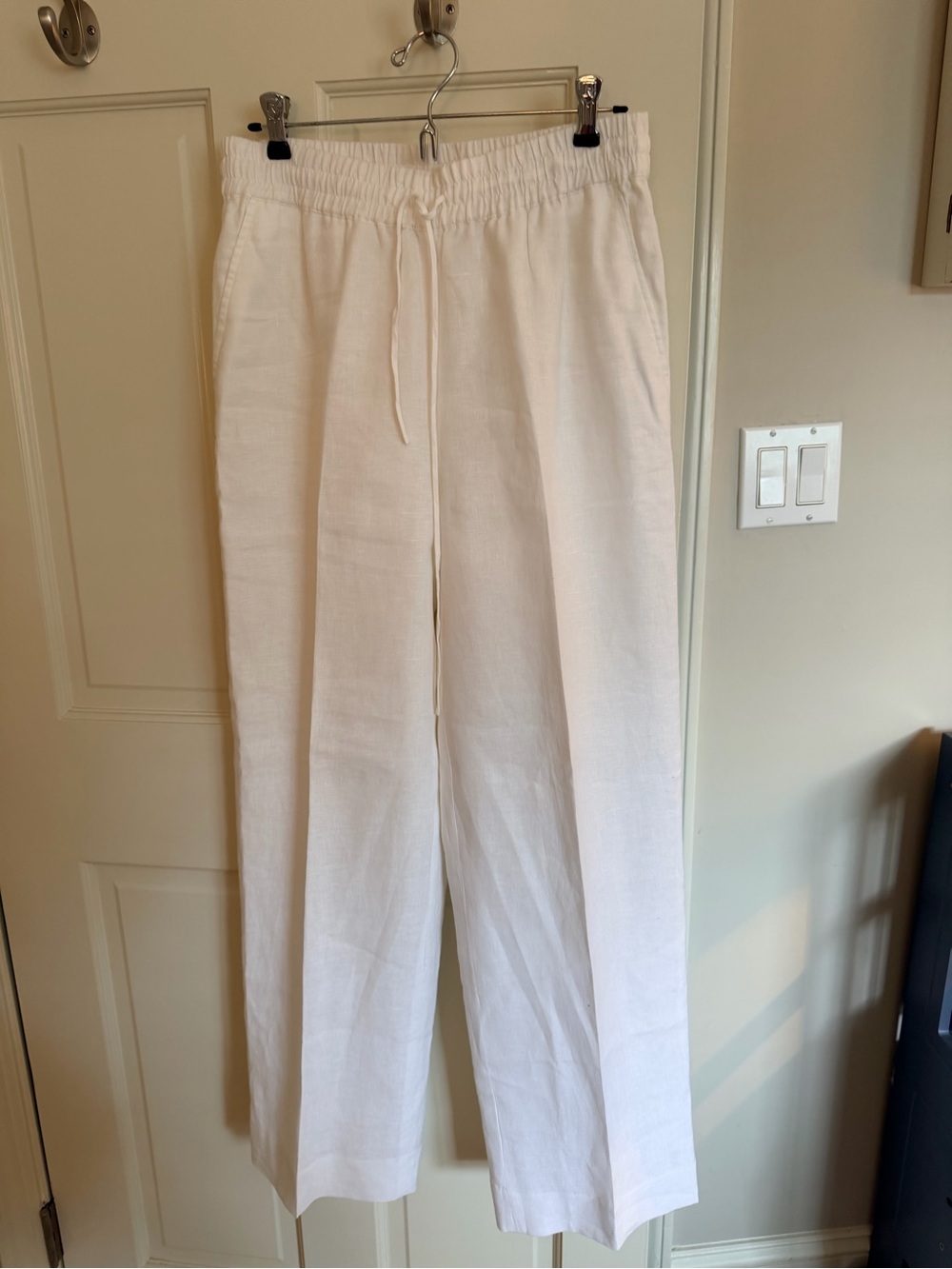 Draper James White Drawstring Linen-Blend Pants